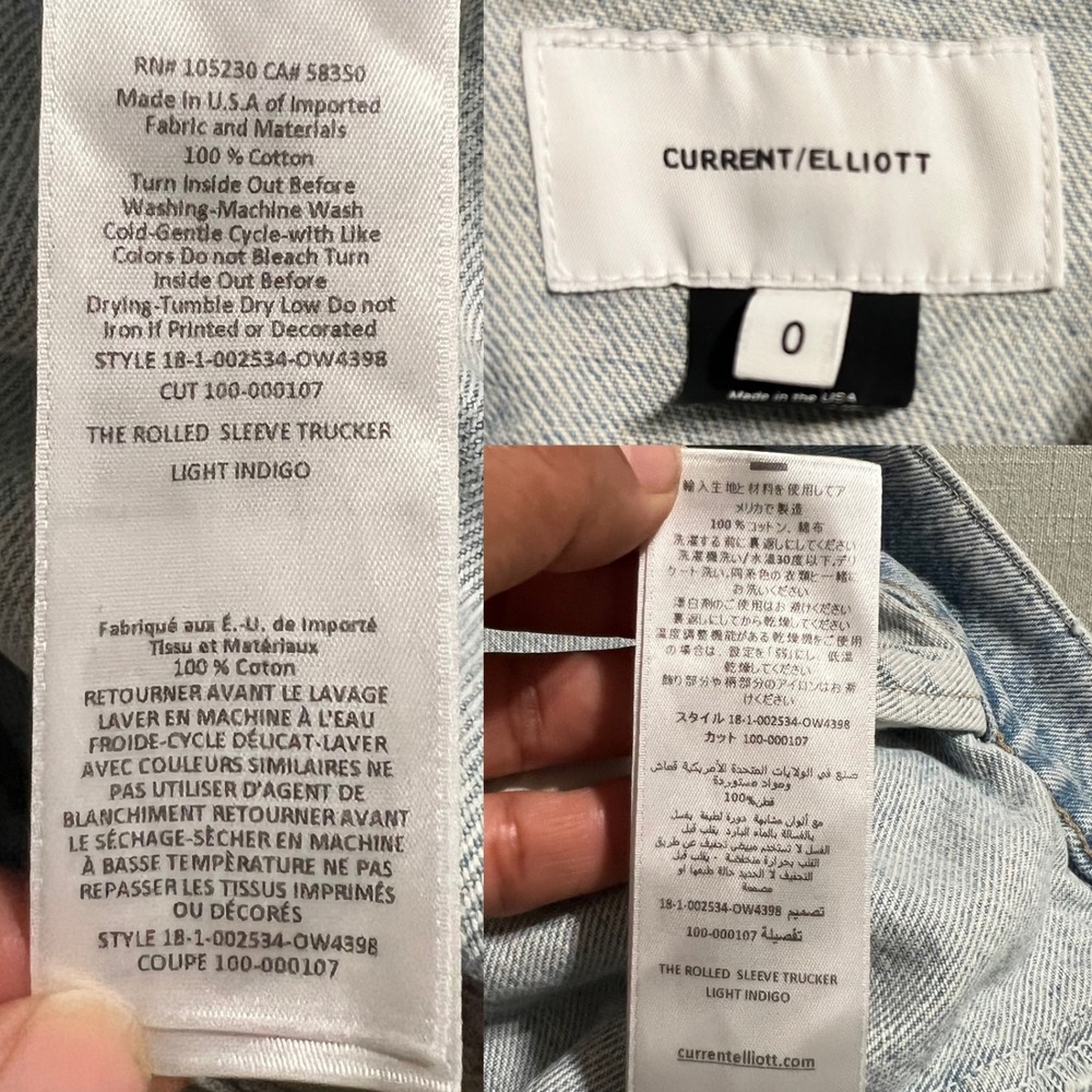 Current Elliott The Rolled Sleeve Trucker Denim Jacket Light Indigo Size 0 - Picture 13 of 13